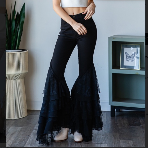 OLI and HALI Pants - Oli and Hali “ Chula Vista” Oli & Hali Lace Flared Leg Jeans  Black